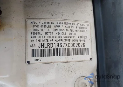 1999 Honda Cr-V Ex из США, поврежденный, VIN JHLRD1867XC002026